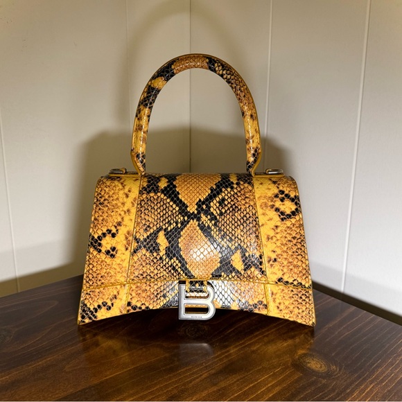 BALENCIAGA Calfskin Python Effect Small Hourglass Top Handle Bag - Brand new - Picture 1 of 15
